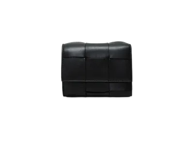 Bottega Veneta Intrecciato Lambskin Cassette Trifold Zip Wallet "Black"