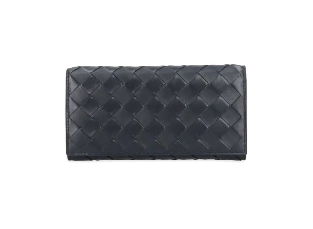 Bottega Veneta Intrecciato Lambskin Calfskin Large Flap Wallet "Black"