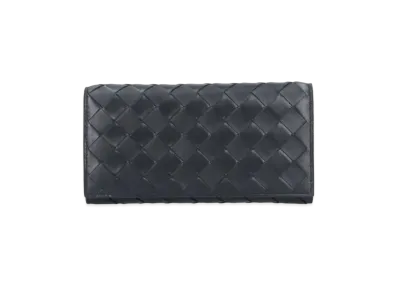 Bottega Veneta Intrecciato Lambskin Calfskin Large Flap Wallet "Black"