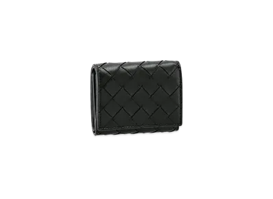Bottega Veneta Intrecciato Lambskin Calfskin Small Trifold Zip Wallet "Black"