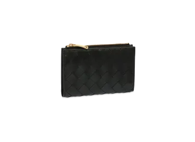 Bottega Veneta Intrecciato Lambskin Medium Bifold Zip Wallet "Black"