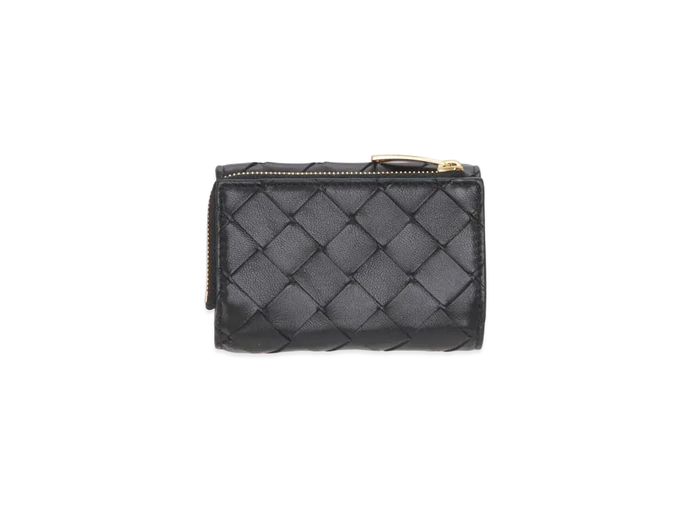 Bottega Veneta Intrecciato Lambskin Small Trifold Zip Wallet "Black"
