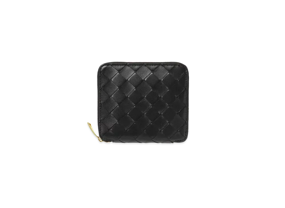 Bottega Veneta Intrecciato Lambskin Calfskin Compact Zip Around Wallet "Black"
