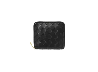 Bottega Veneta Intrecciato Lambskin Calfskin Compact Zip Around Wallet "Black"