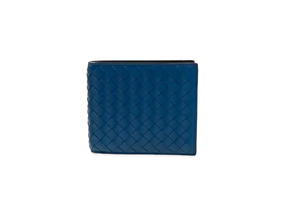 Bottega Veneta Intrecciato Lambskin Bi-fold Wallet "Blue/Black"