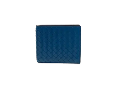 Bottega Veneta Intrecciato Lambskin Bi-fold Wallet "Blue/Black"