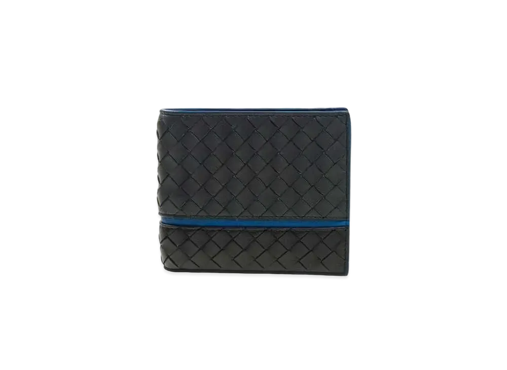 Bottega Veneta Intrecciato Lambskin Bi-fold Wallet Triple Colour "Gray/Blalck/Blue "