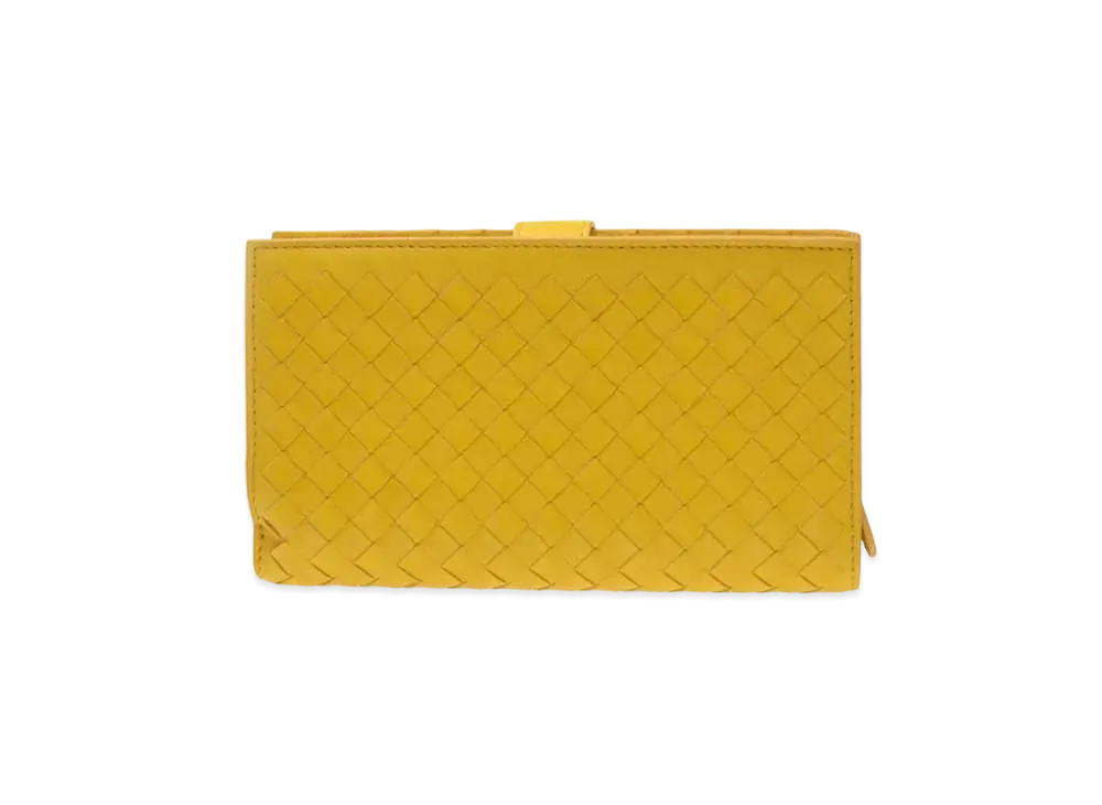 Bottega Veneta Intrecciato Lambskin Medium Bi-fold Zip Wallet "Yellow"