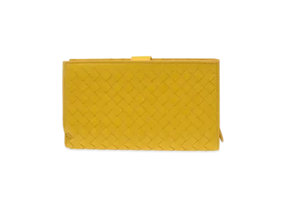 Bottega Veneta Intrecciato Lambskin Medium Bi-fold Zip Wallet "Yellow"