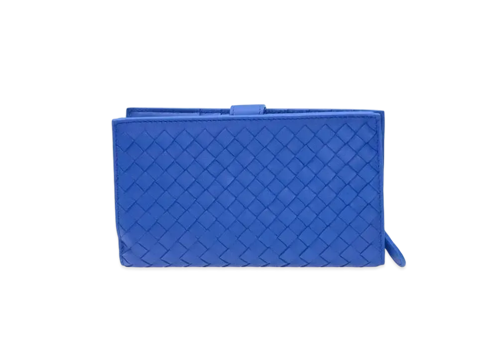 Bottega Veneta Intrecciato Lambskin Medium Bi-fold Zip Wallet "Signal Blue"