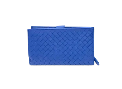 Bottega Veneta Intrecciato Lambskin Medium Bi-fold Zip Wallet "Signal Blue"