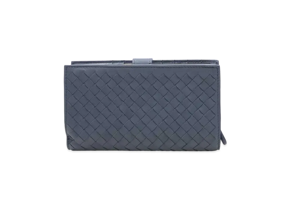 Bottega Veneta Intrecciato Lambskin Medium Bi-fold Zip Wallet "Blue"