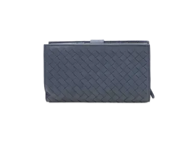 Bottega Veneta Intrecciato Lambskin Medium Bi-fold Zip Wallet "Blue"