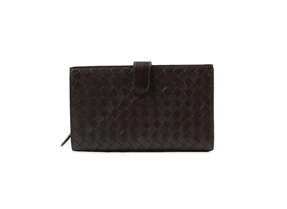 Bottega Veneta Intrecciato Lambskin Medium Bi-fold Zip Wallet "Ebano"