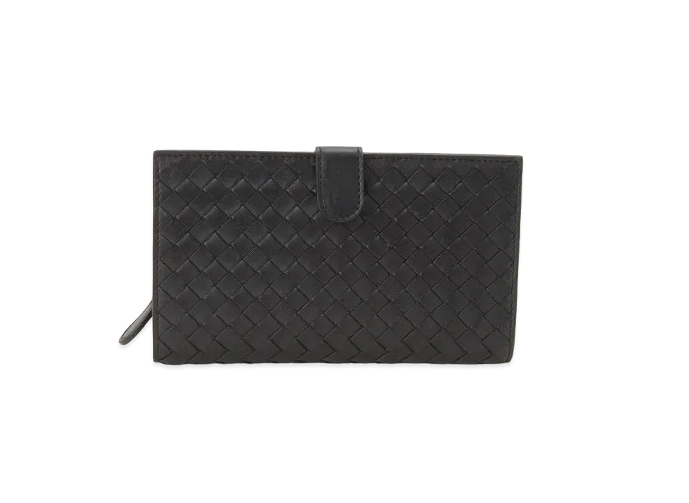 Bottega Veneta Intrecciato Lambskin Medium Bi-fold Zip Wallet "Black"
