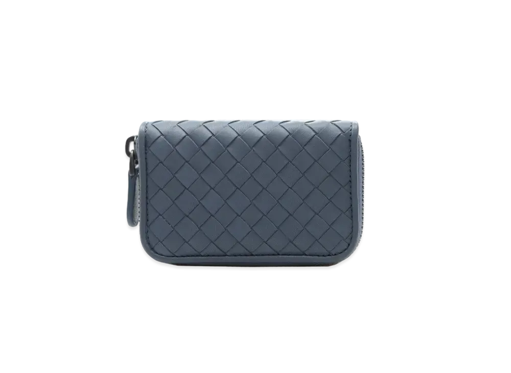 Bottega Veneta Intrecciato Lambskin Zip Around Coin Purse "Blue"