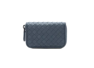 Bottega Veneta Intrecciato Lambskin Zip Around Coin Purse "Blue"
