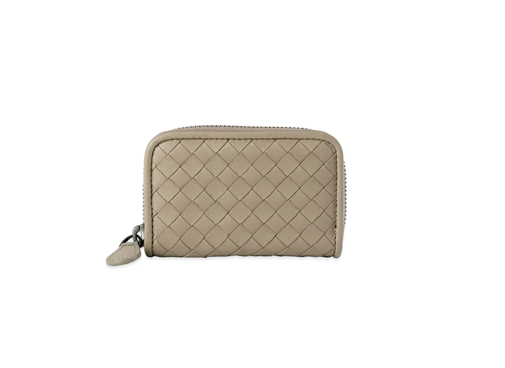 Bottega Veneta Intrecciato Lambskin Zip Around Coin Purse "Limestone"