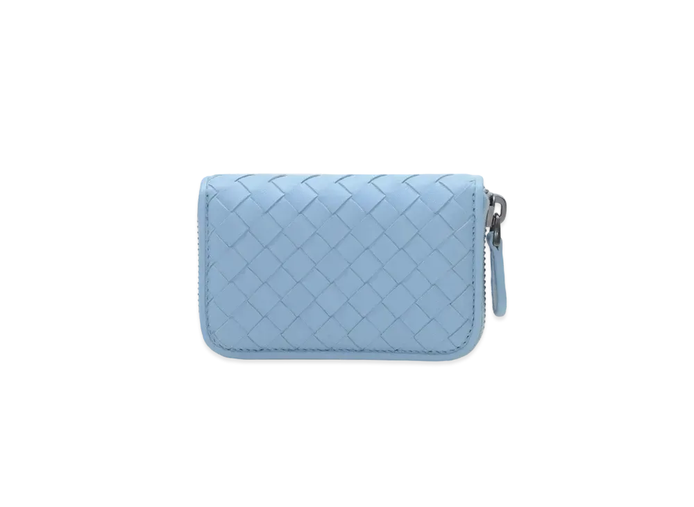 Bottega Veneta Intrecciato Lambskin Zip Around Coin Purse "Ciel"