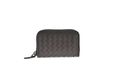 Bottega Veneta Intrecciato Calfskin Zip Around Coin Purse "Ebano"