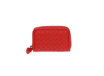 Bottega Veneta Intrecciato Lambskin Zip Around Coin Purse "Bright Red"