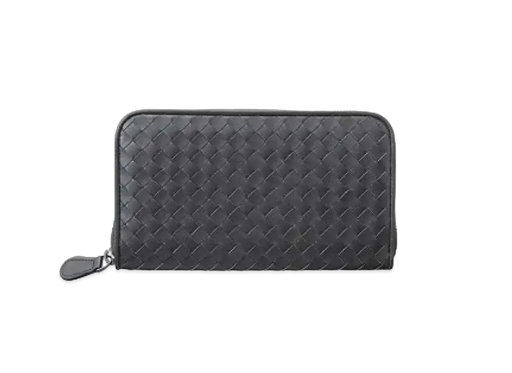 Bottega Veneta Intrecciato Calfskin Zip Around Wallet "Ardoise"