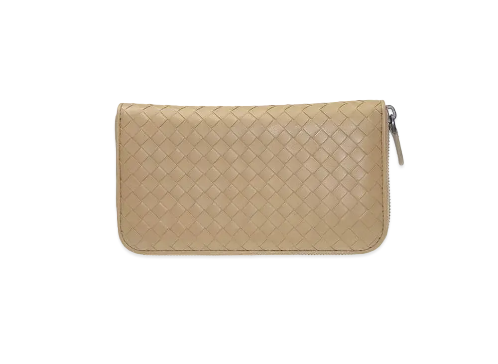 Bottega Veneta Intrecciato Lambskin Zip Around Wallet "Beige"