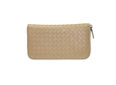 Bottega Veneta Intrecciato Lambskin Zip Around Wallet "Beige"