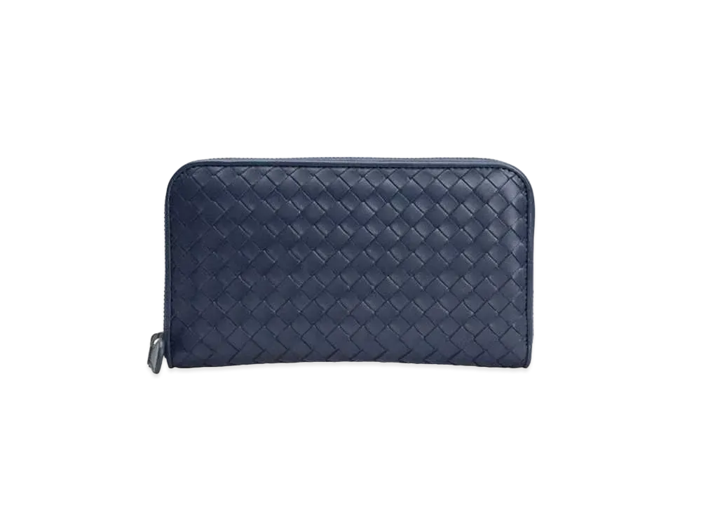 Bottega Veneta Intrecciato Lambskin Zip Around Wallet "Pacific"