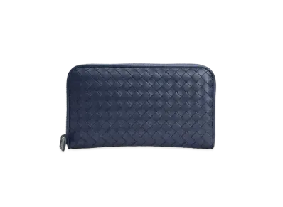 Bottega Veneta Intrecciato Lambskin Zip Around Wallet "Pacific"