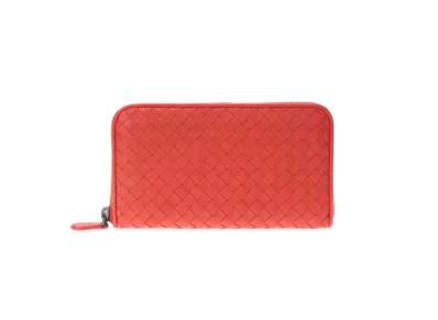 Bottega Veneta Intrecciato Lambskin Zip Around Wallet "Orange"