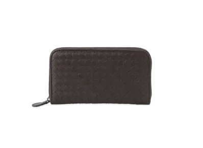 Bottega Veneta Intrecciato Lambskin Zip Around Wallet "Ebano"