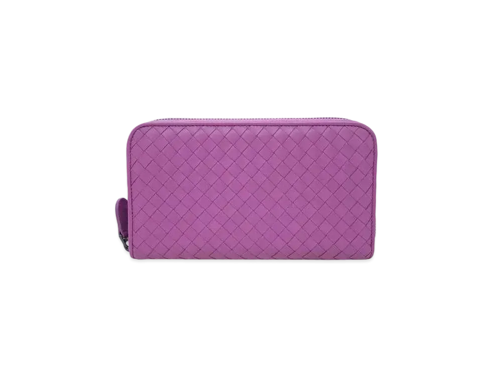 Bottega Veneta Intrecciato Lambskin Zip Around Wallet "Peony"
