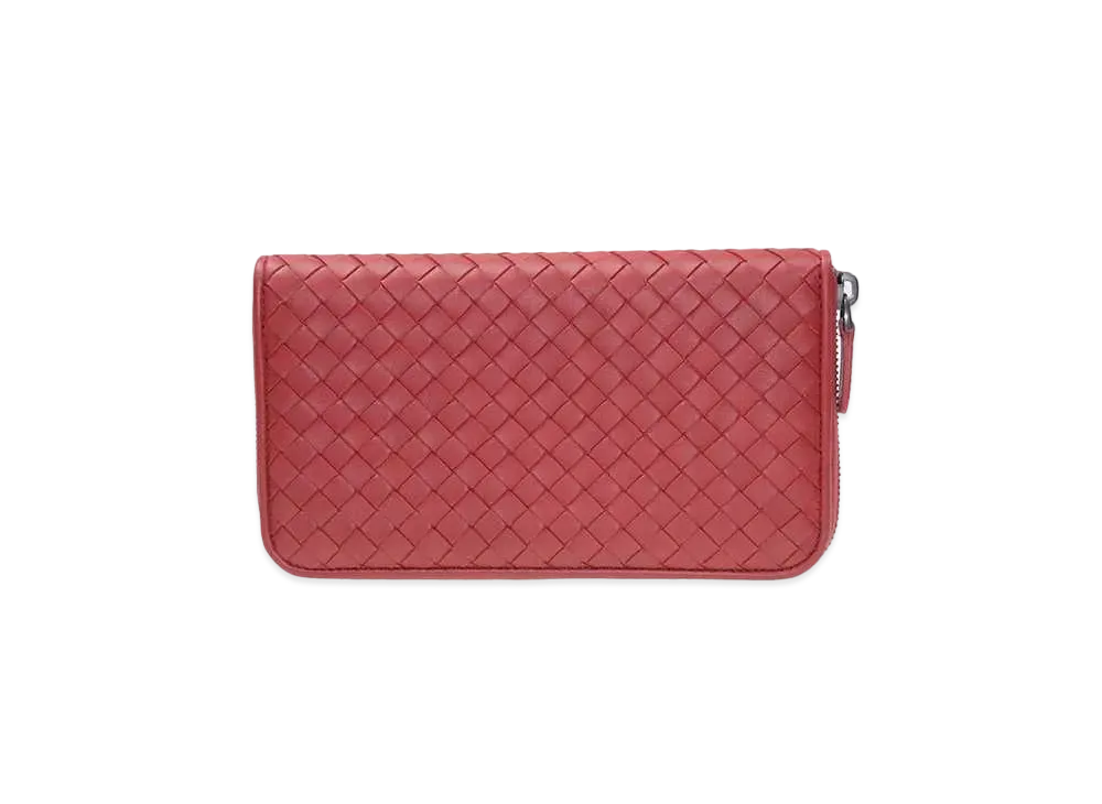 Bottega Veneta Intrecciato Lambskin Zip Around Wallet "Red"