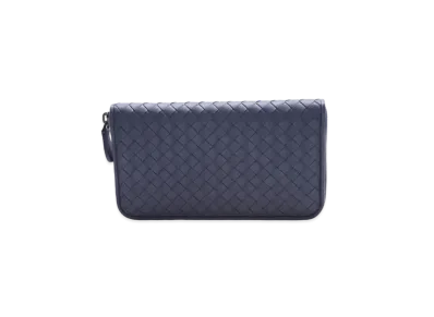 Bottega Veneta Intrecciato Lambskin Zip Around Wallet "Blue"