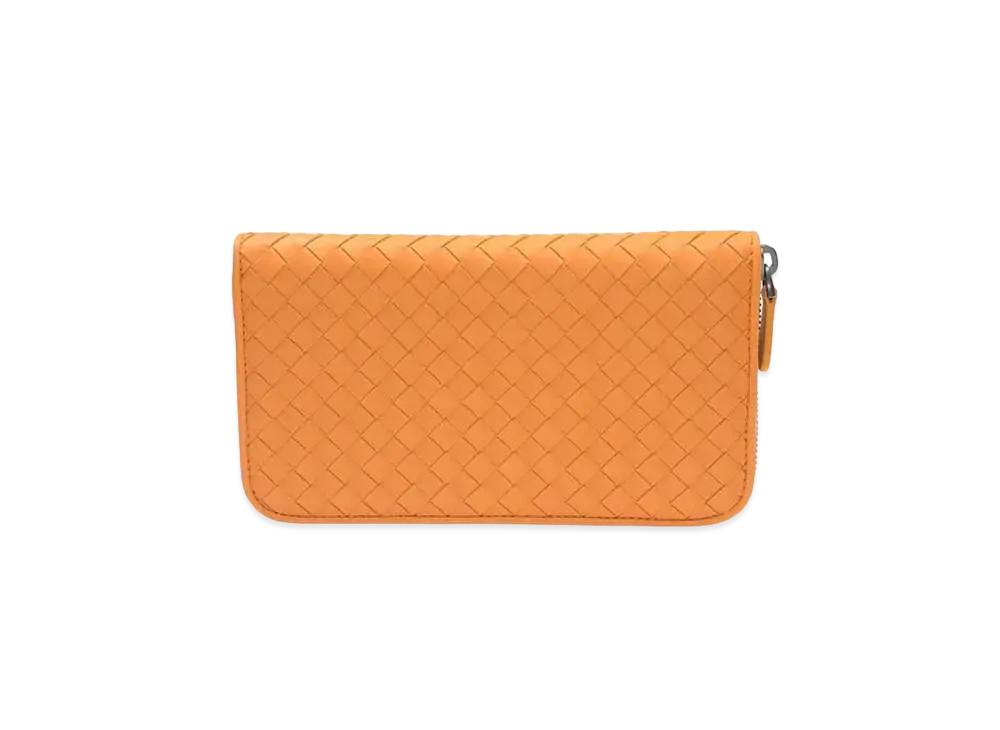 Bottega Veneta Intrecciato Lambskin Zip Around Wallet "Nectarine"