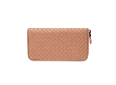 Bottega Veneta Intrecciato Lambskin Zip Around Wallet "Dahlia"