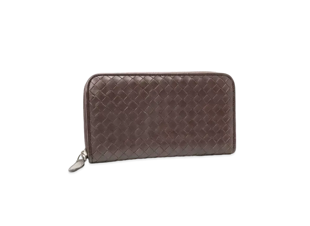 Bottega Veneta Intrecciato Calfskin Zip Around Wallet "Ebano"