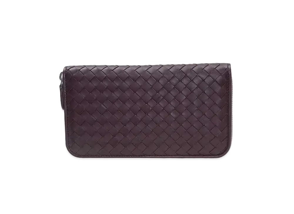 Bottega Veneta Intrecciato Lambskin Zip Around Wallet "Raisin"