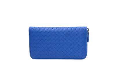 Bottega Veneta Intrecciato Lambskin Zip Around Wallet "Signal Blue"