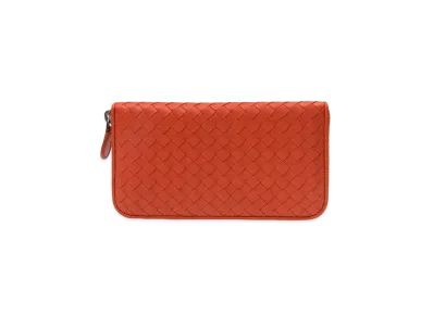Bottega Veneta Intrecciato Lambskin Zip Around Wallet "Tomato"