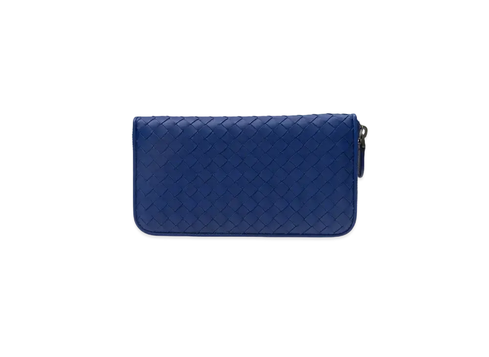 Bottega Veneta Intrecciato Lambskin Zip Around Wallet "Cobalt Blue"