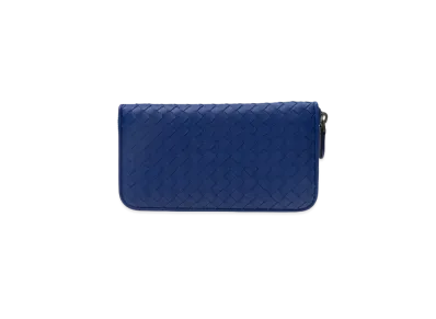 Bottega Veneta Intrecciato Lambskin Zip Around Wallet "Cobalt Blue"