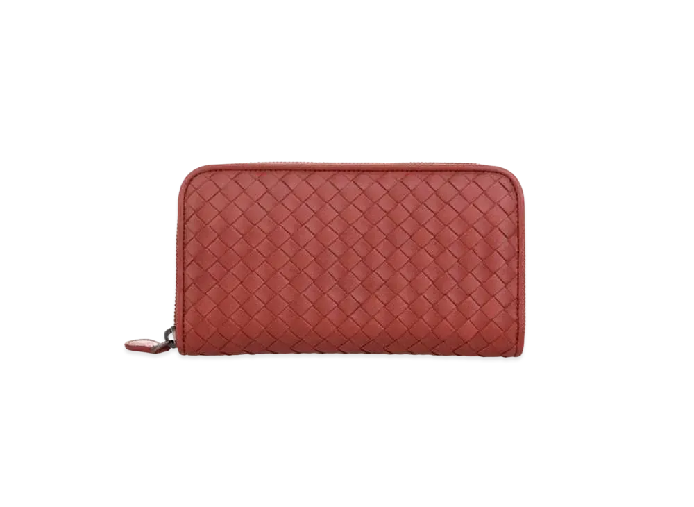 Bottega Veneta Intrecciato Lambskin Zip Around Wallet "Burned Red"