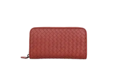 Bottega Veneta Intrecciato Lambskin Zip Around Wallet "Burned Red"