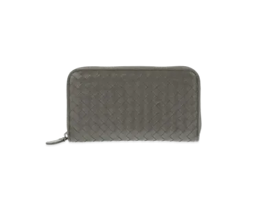 Bottega Veneta Intrecciato Lambskin Zip Around Wallet "New Light Grey"