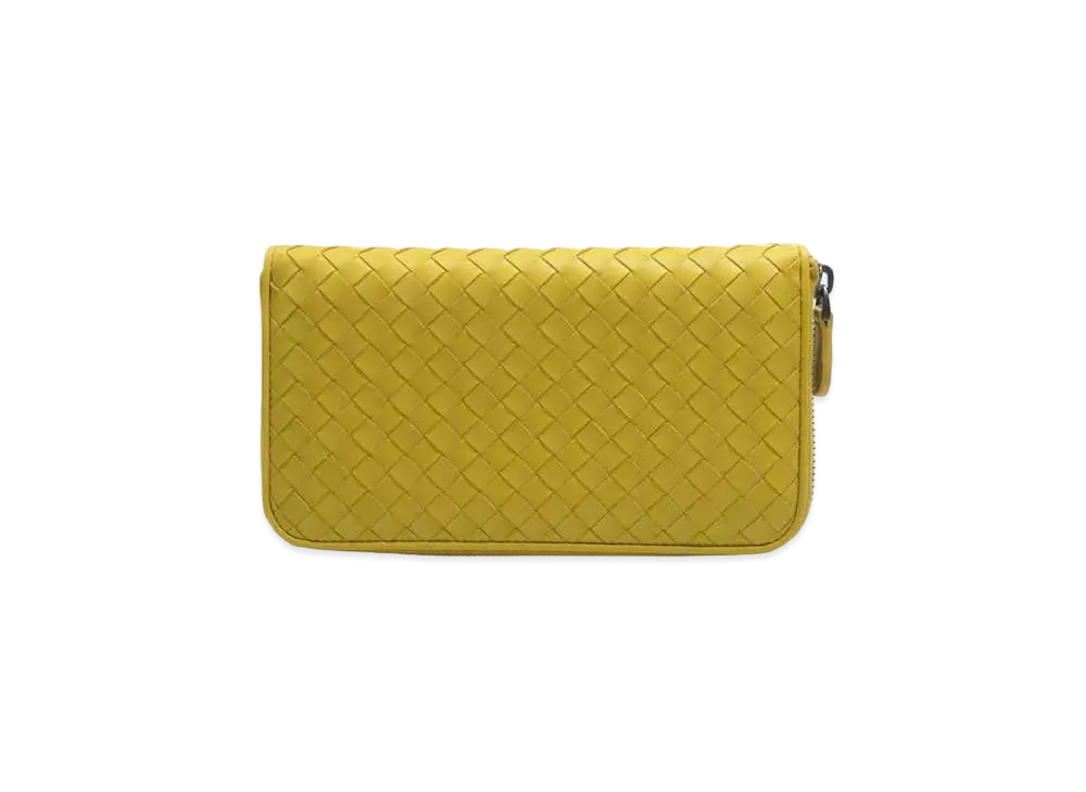 Bottega Veneta Intrecciato Lambskin Zip Around Wallet "Yellow"
