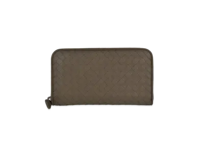 Bottega Veneta Intrecciato Lambskin Zip Around Wallet "Steel"