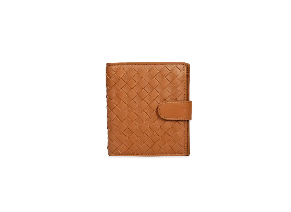 Bottega Veneta Intrecciato Lambskin Compact Bi-fold Wallet "Wood"