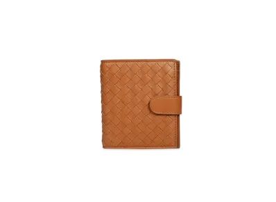 Bottega Veneta Intrecciato Lambskin Compact Bi-fold Wallet "Wood"